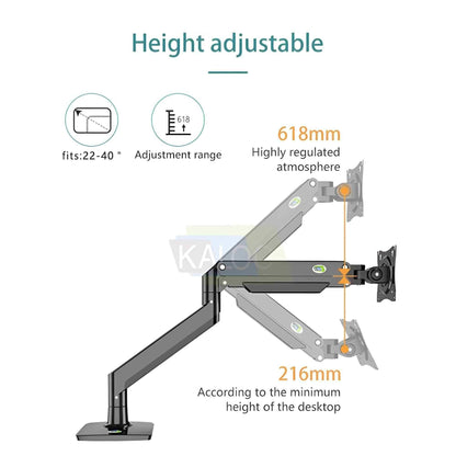 Kaloc DS160-S Single Desk Monitor Arm Adjustable Gas Spring Support Max 40 Inch - Pixel Zones