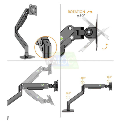 Kaloc DS160-S Single Desk Monitor Arm Adjustable Gas Spring Support Max 40 Inch - Pixel Zones
