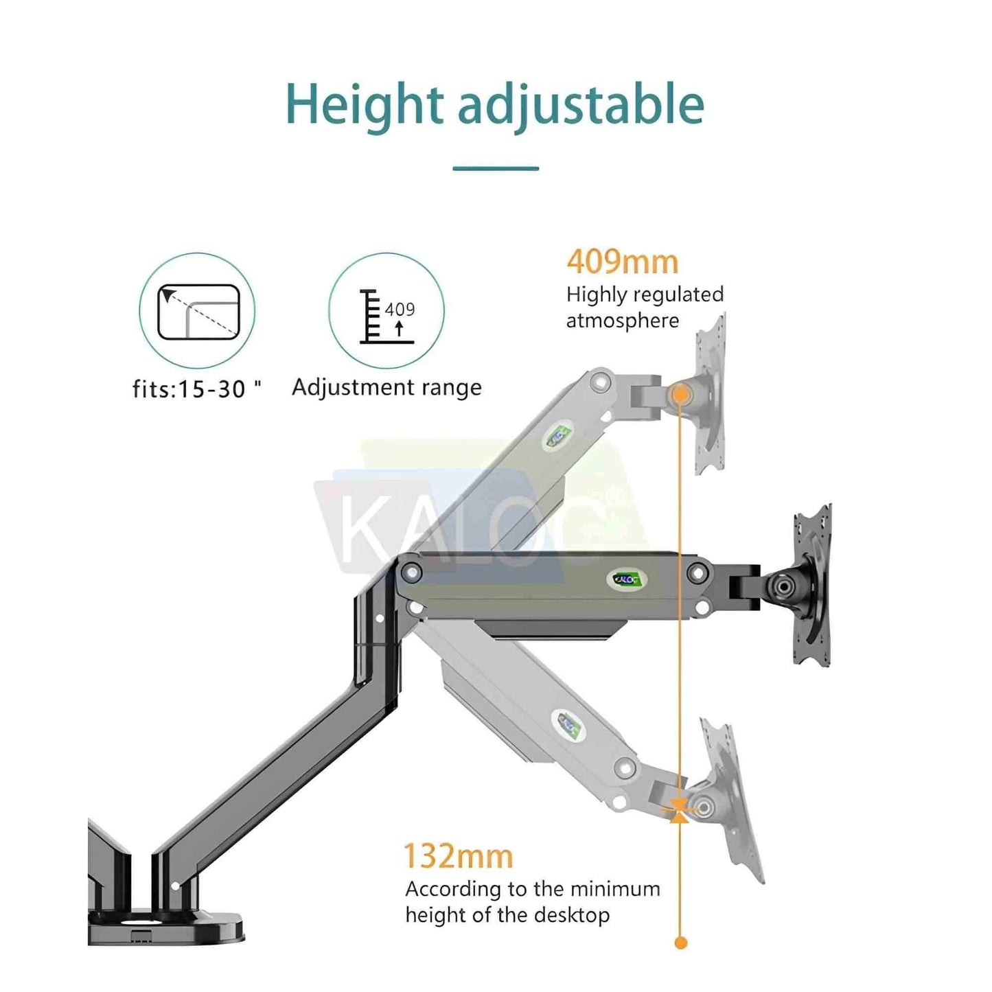 Kaloc DS200-2/B Dual Monitor Desk Arm Mount Stand 15-30" - Pixel Zones