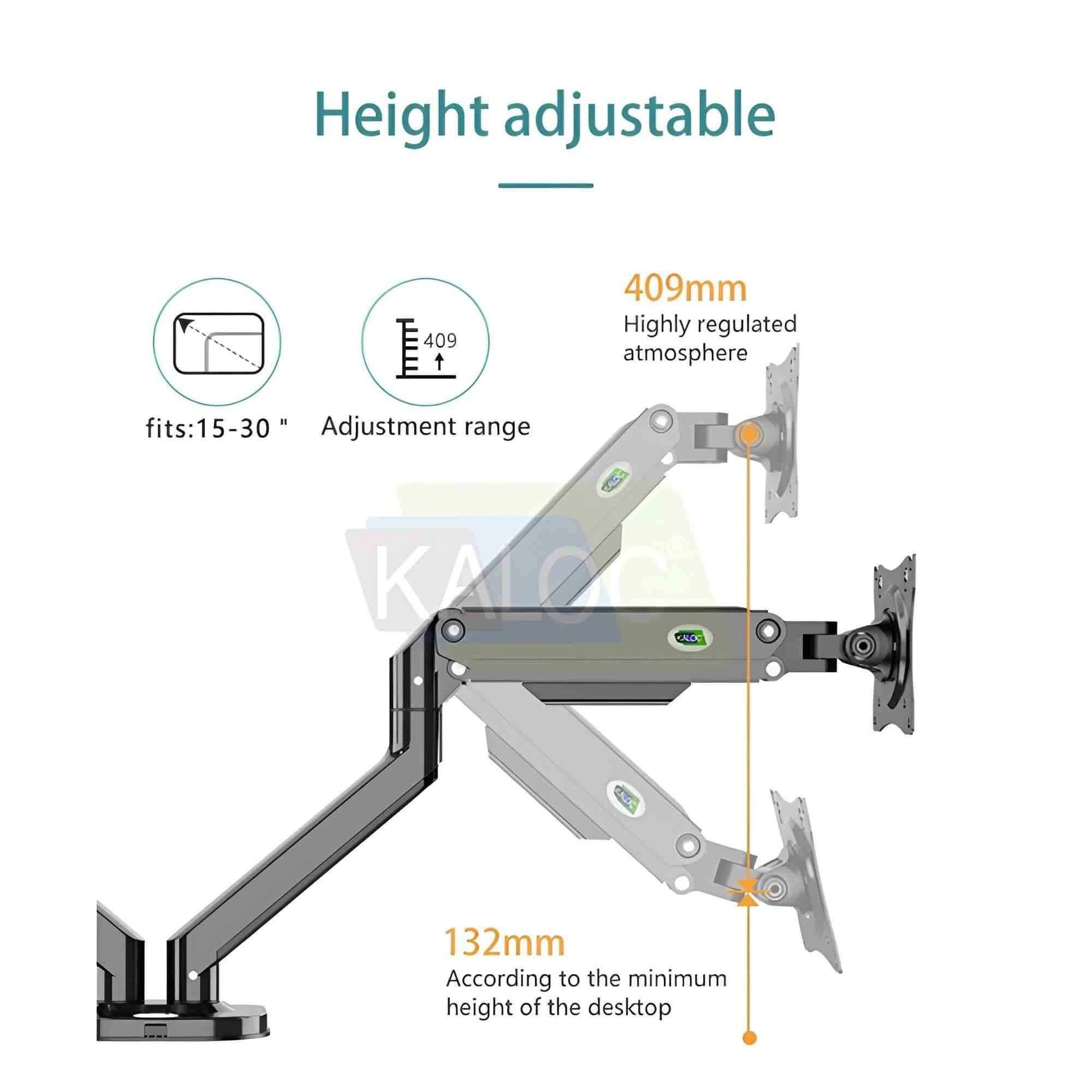 Kaloc DS200-2/B Dual Monitor Desk Arm Mount Stand 15-30" - Pixel Zones