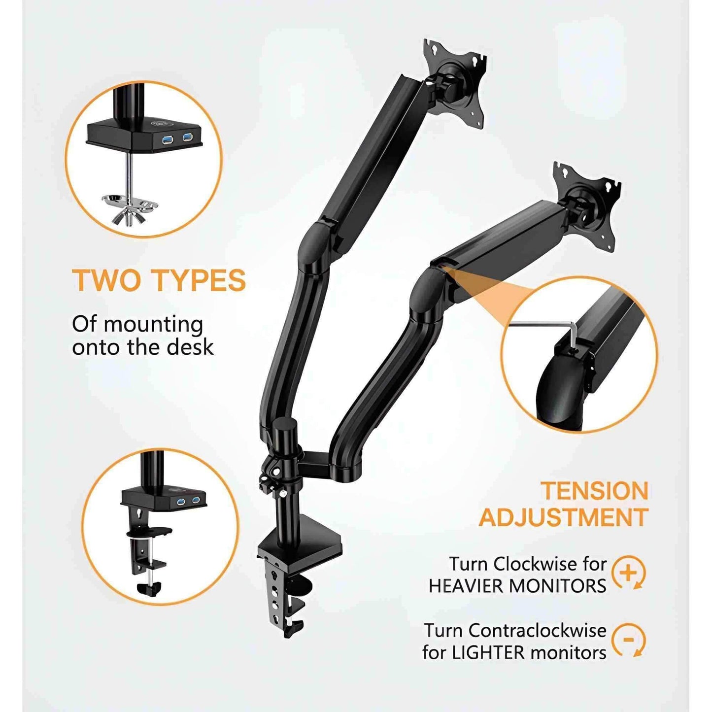 Kaloc DS90-2 Dual Desk Monitor Arm Stand Adjustable Gas Spring Support Max 32" - Pixel Zones
