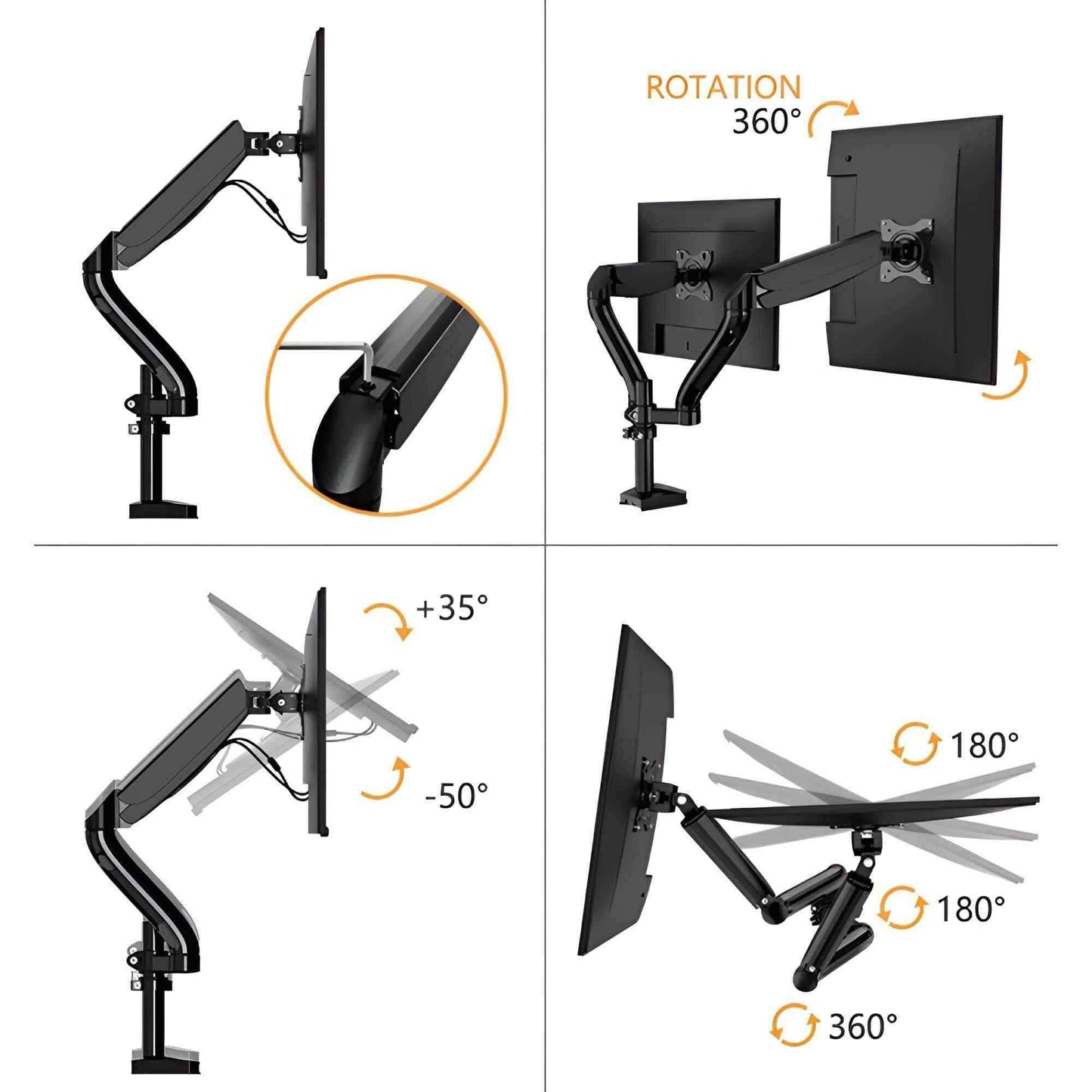 Kaloc DS90-2 Dual Desk Monitor Arm Stand Adjustable Gas Spring Support Max 32" - Pixel Zones