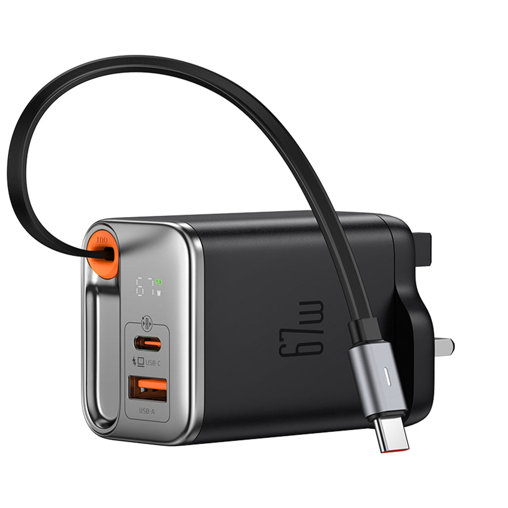 Mcdodo 67W GaN Charger with Built-in Retractable Cable - Black EU Plug