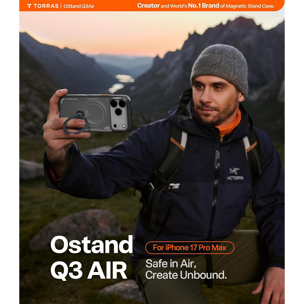 Torras Ostand Spin Q3 Air for iPhone 17 Pro/ iPhone 17 Pro Max - Shadow Black