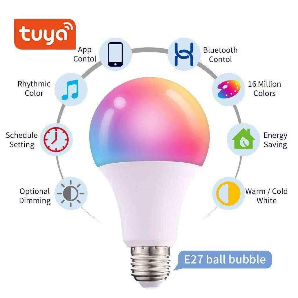 Tuya 9W Smart Light Bulb Bluetooth / Wifi E27 Dimming RGB Ambient Lamp Support Music Rhythm Timing Setting - Pixel Zones